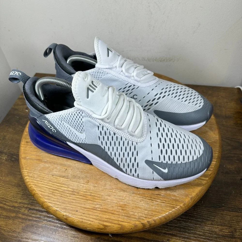 Nike Air Max 270 Mens White Grey Purple Running Shoes AH8050-107 Size 10.5